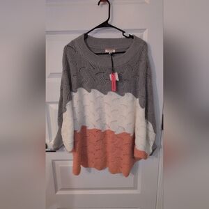 Colorblock Sweater in Gray, White, and Peach Oversized